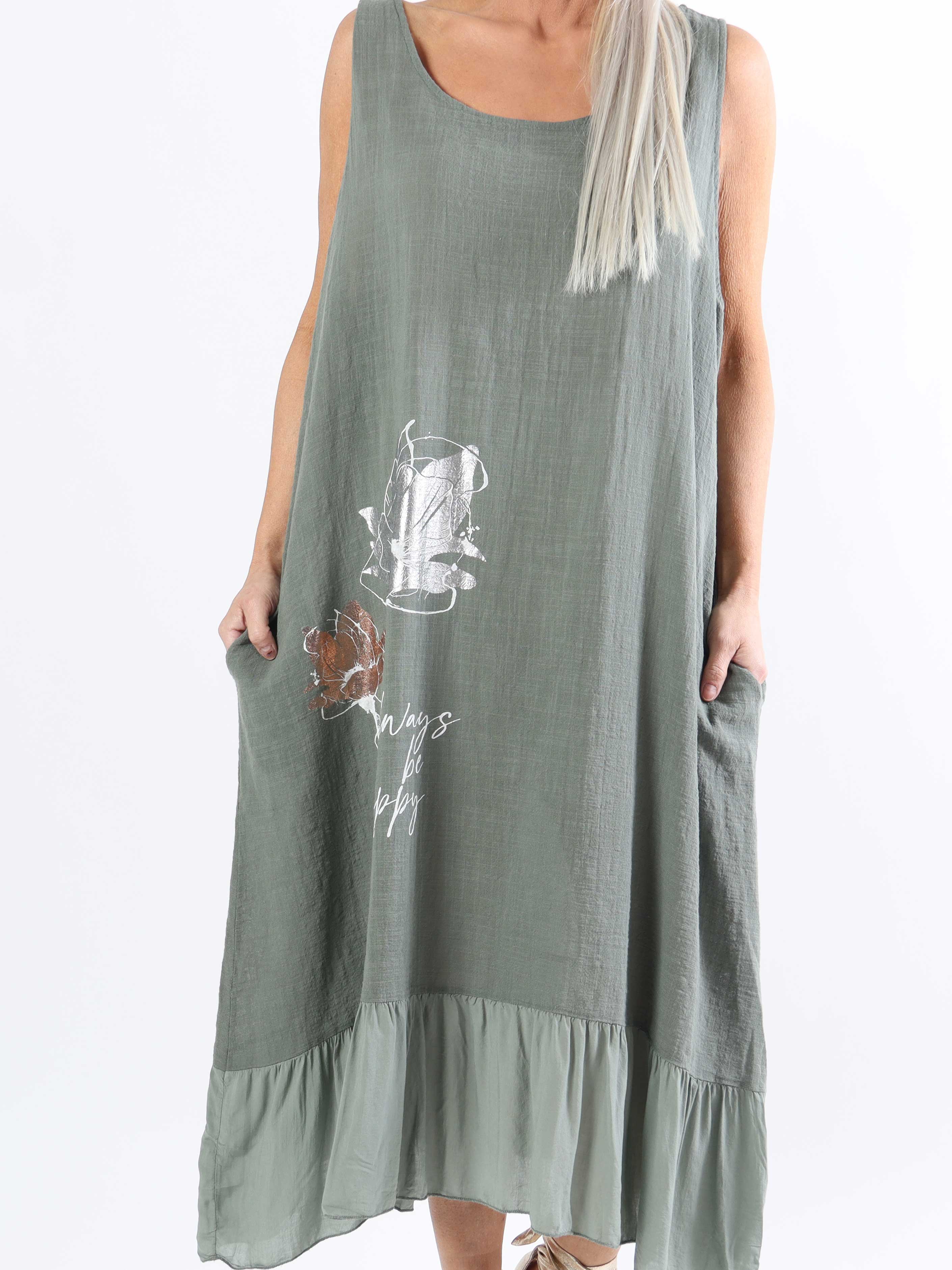 Mille - Plus size sommerkjole i hørlook med flæse